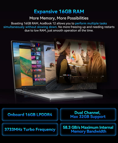 Blackview Acebook 12 Win 11 Pro Laptop 16'' 1920*1200 Display, Intel I5-1030NG7 Notebook, 16GB 512GB, 5000mAh