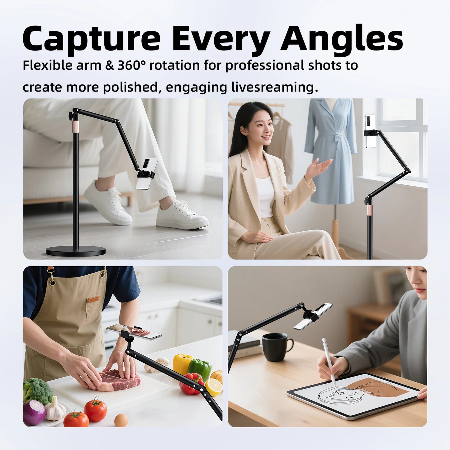 GOOJODOQ Tablet Stand Phone Holder Floor Lazy Support Stand Desktop Live Broadcast Stand Aluminum Alloy Retractable iPad Clip