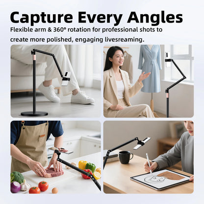 GOOJODOQ Tablet Stand Phone Holder Floor Lazy Support Stand Desktop Live Broadcast Stand Aluminum Alloy Retractable iPad Clip