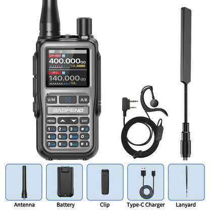BAOFENG UV-5R Mini Walkie Talkie Full Band Bluetooth Programming Wireless Copy Frequency 2 PTT AM FM Type-C Long Range Ham Radio