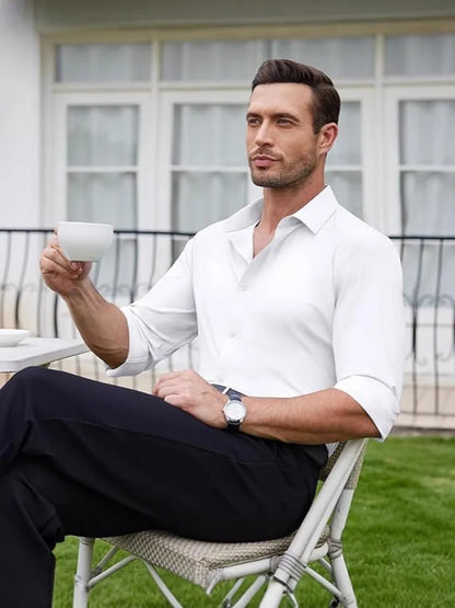 Premium Men's Ultra Stretch Dress Shirts Long Sleeve High Quality Business Formal Wrinkle-free Soft White Social Male Clothing
