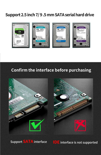 2.5" HDD Enclosure SATA to USB 3.0 External Mobile Hard Drive Case for Laptop PC 5Gbps Speed Enclosure SATA SSD HDD Storage Case