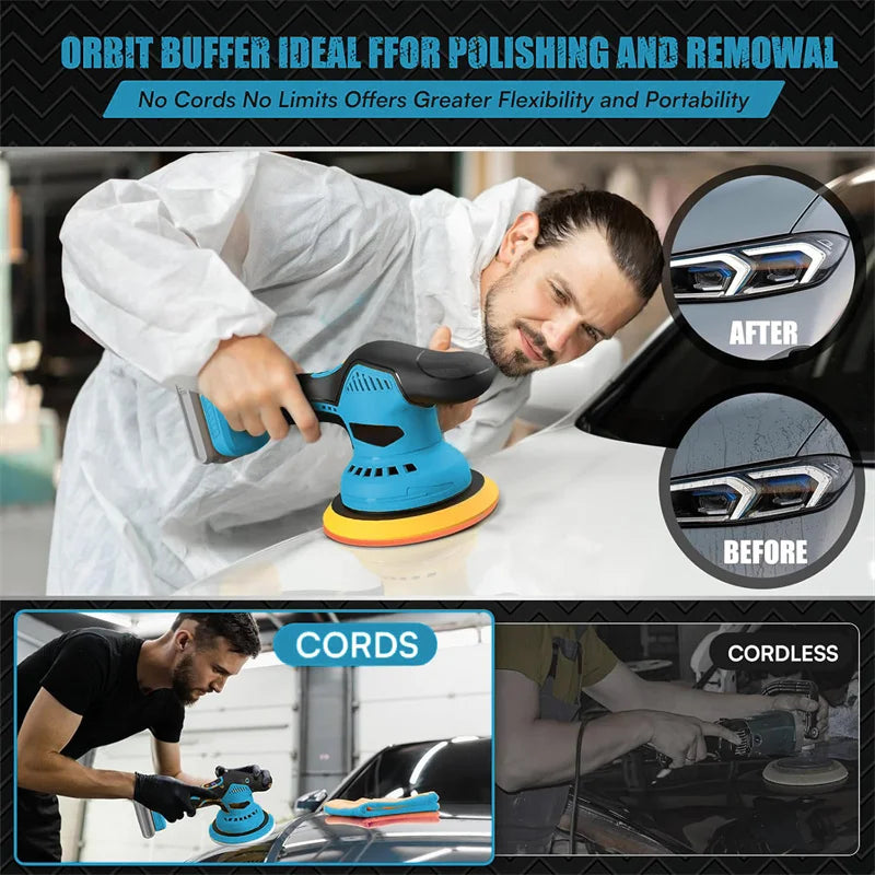 5500RPM Cordless Polisher 8 Gears Rechargeable Car Polishing Machine Electric Rotary Tool For Makita 18V Battery