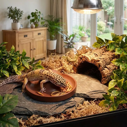 Plastic Reptile Feeder Bowl Round Wear Resistant Turtle Food Dish Escape Proof Wide Mouth Feeder Ledge for Amphibians