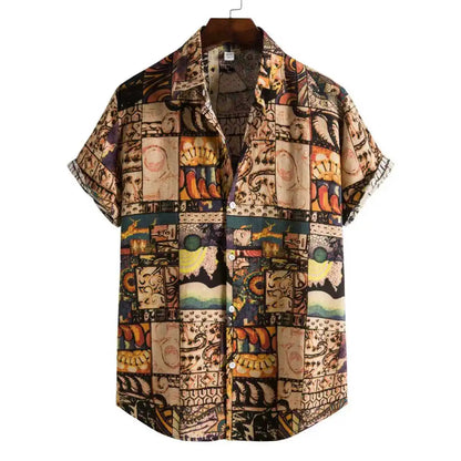 New Hawaii Spring/Summer Fashion Leisure Street Walk Tourist Beach Printed Full Open Short Sleeve Button Shirt