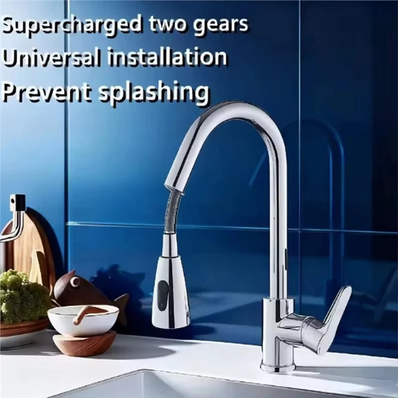 304 Stainless Steel Pull out Kitchen Faucet Deck Mounted Sink Water Tap with Mixer Stream Sprayer Head Hot Cold Taps for Kitchen
