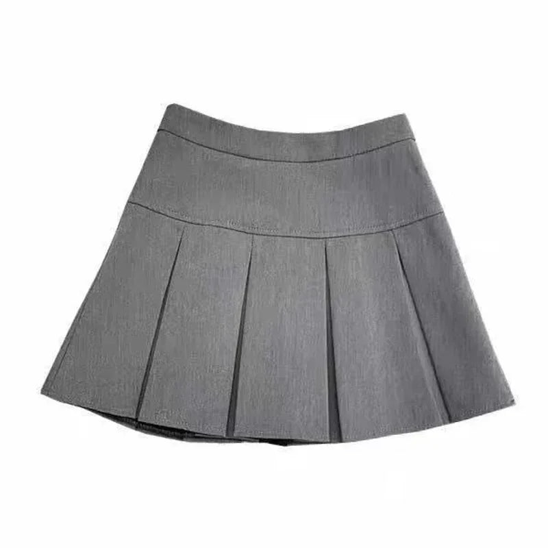 2025 New Black and Grey Pleated Skirt Women High Waist Mini Vintage Solid Skirts Korean Fashion School Uniform Streetwear