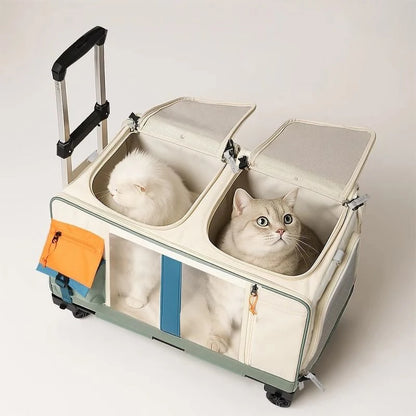 Extra Large Cat Carrier with Wheels - Foldable Pet Stroller for 2 Cats, Breathable Dog Travel Backpack Trolley Pushcart