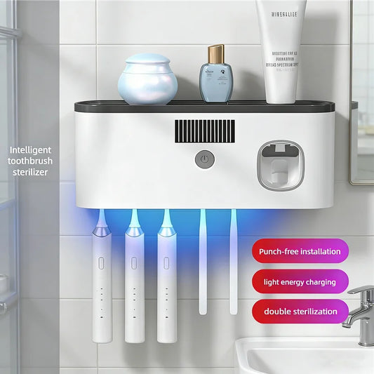 Household 3 in 1 UV Light Electric Toothbrush Sanitizer Wall Mounted Toothbrush Holder With Toothpaste Dispenser Combination