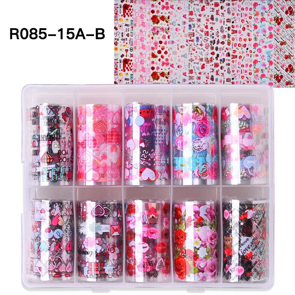 10 Patterns New Metal Nail Foils for Transfer Paper Stickers Floral Chameleon Nails Wraps DIY Water Marble Nail Art Decorations