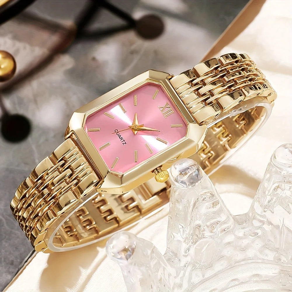 6PCS Elegant Rectangle Women Quartz Watch Rhinestone Jewelry Set Ladies Wristwatches Reloj Mujer（Without Box）