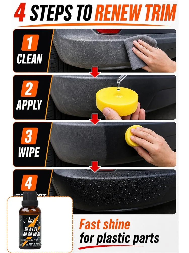 Hydrophobic Plastic Restorer Kit – Repels Water & Restores Gloss on Car Trim, Long-Lasting Coating for Exterior Detailing