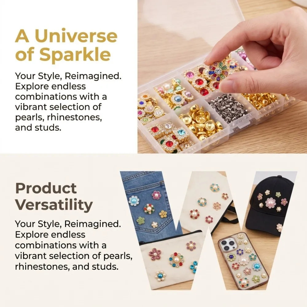 Hand Press Beads Pearl Rivet Set Circular/Irregular Shape Multi-color DIY Jewelry Making Kit with Beads Screw Heads Loose Beads