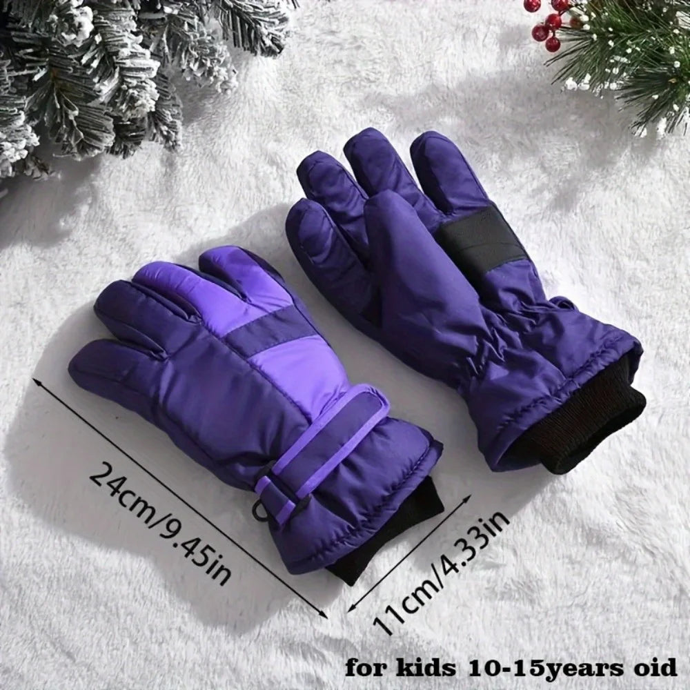 Winter Snow Gloves for Boys Girls Ages 10-14, Warm Knit Windproof for Skiing Cycling Fishing, Machine Washable