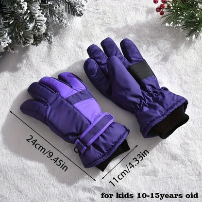 Winter Snow Gloves for Boys Girls Ages 10-14, Warm Knit Windproof for Skiing Cycling Fishing, Machine Washable