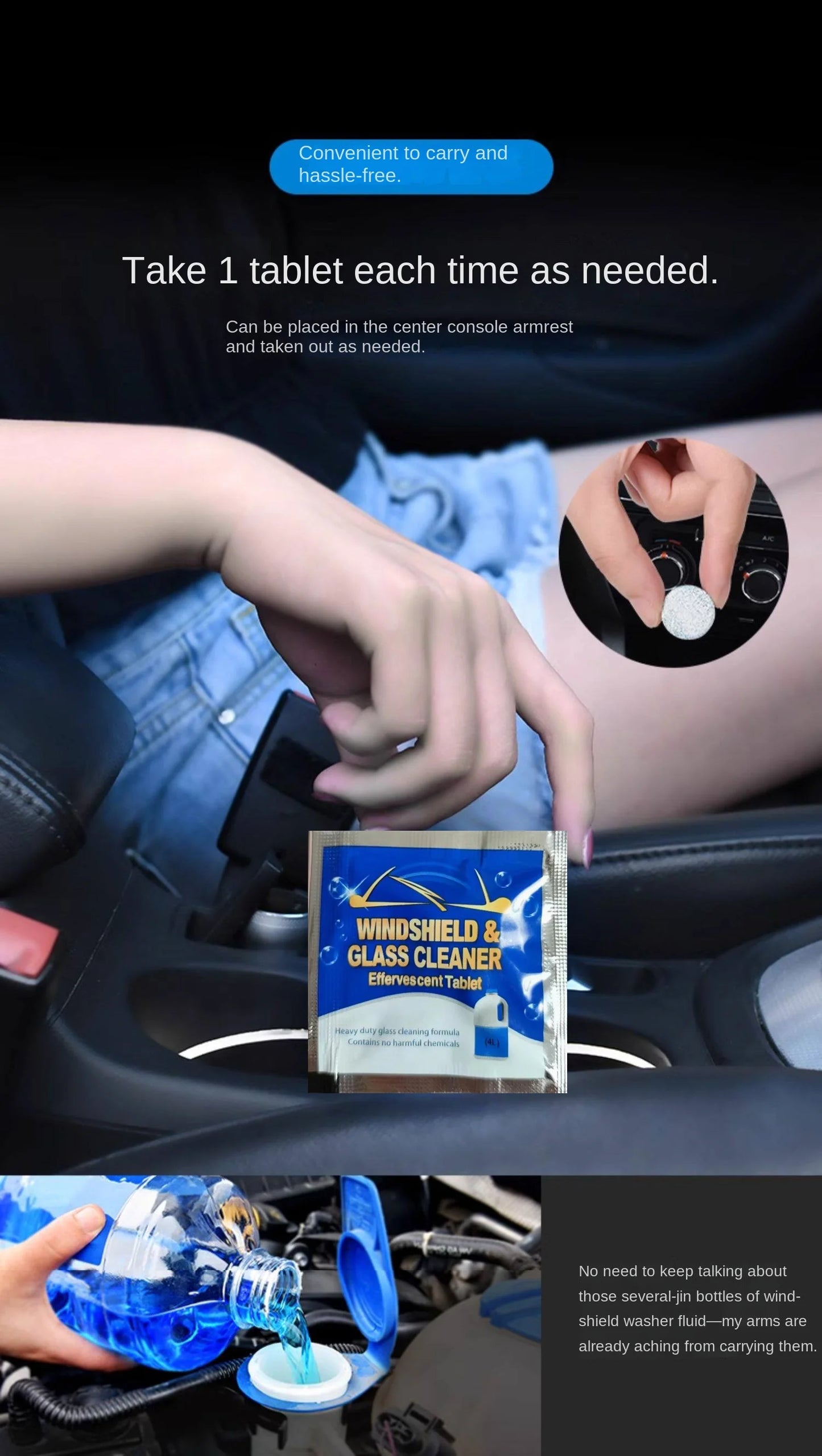 Solid Cleaner Car Windscreen Cleaner Effervescent Tablet Auto Wiper Glass Solid Cleaning Concentrated Tablets Detergent