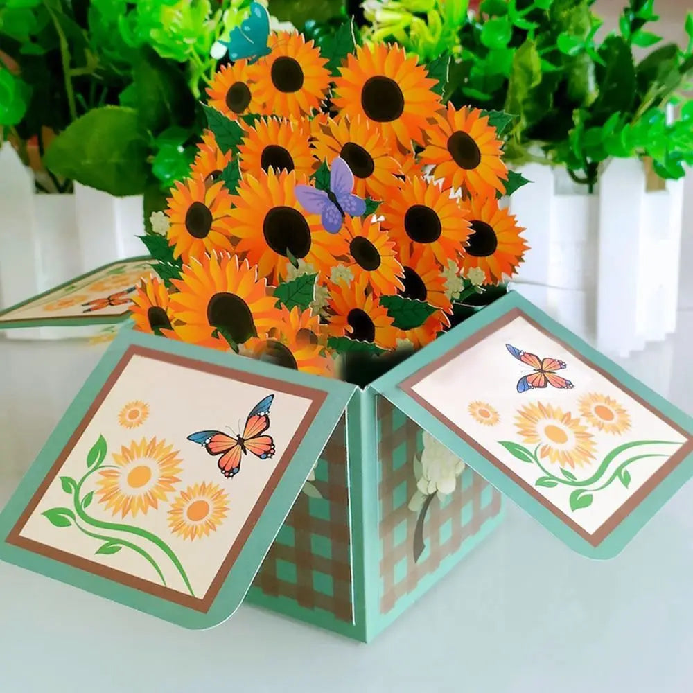 Pop Up 3D Greeting Card Paper Flowers Bouquet Postcard for  Birthday Mothers Father's Day Graduation Wedding Valentine's Day