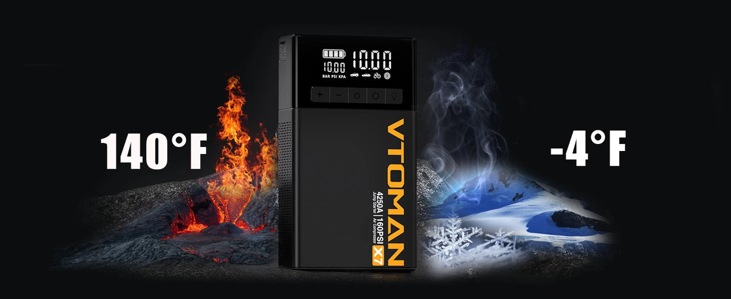 VTOMAN X7 4-in-1 Car Jump Starter 4250A - 160 PSI Air Compressor, 12V Car Battery Booster & Portable Power Bank