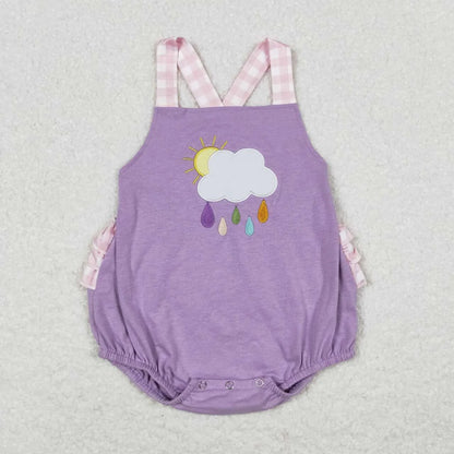 Wholesale Baby Girl Newborn Birthday Balloons Romper Bubble Embroidery Pink Plaid Bows Jumpsuit Kids Toddler Summer Clothes