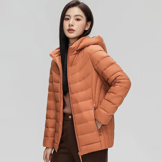 Women's plus Size M-6XL Hooded Puffer Jacket 90% Down Quilted Warm Coat Parka with Detachable Hat Winter Outerwear