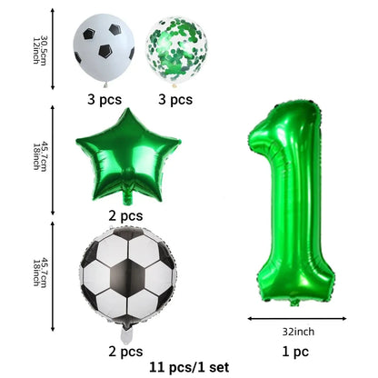 11 Pcs Football Theme Party Decoration balloon Set Birthday and Anniversary Number123456789 Green balloon for Champions Cup
