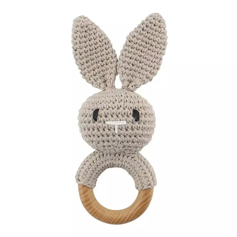 Baby Rattles Crochet Bunny Rattle Toy Wood Ring Baby Teether Rodent Baby Gym Mobile Rattles Newborn Educational Toys Gifts 1pc