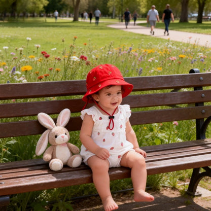 Boys Cute Sun Bucket Cap 48-50cm Spring Summer New Girl Fisherman Hat with Strawberry Embroidery Fashion Kids Toddler Outfit Cap