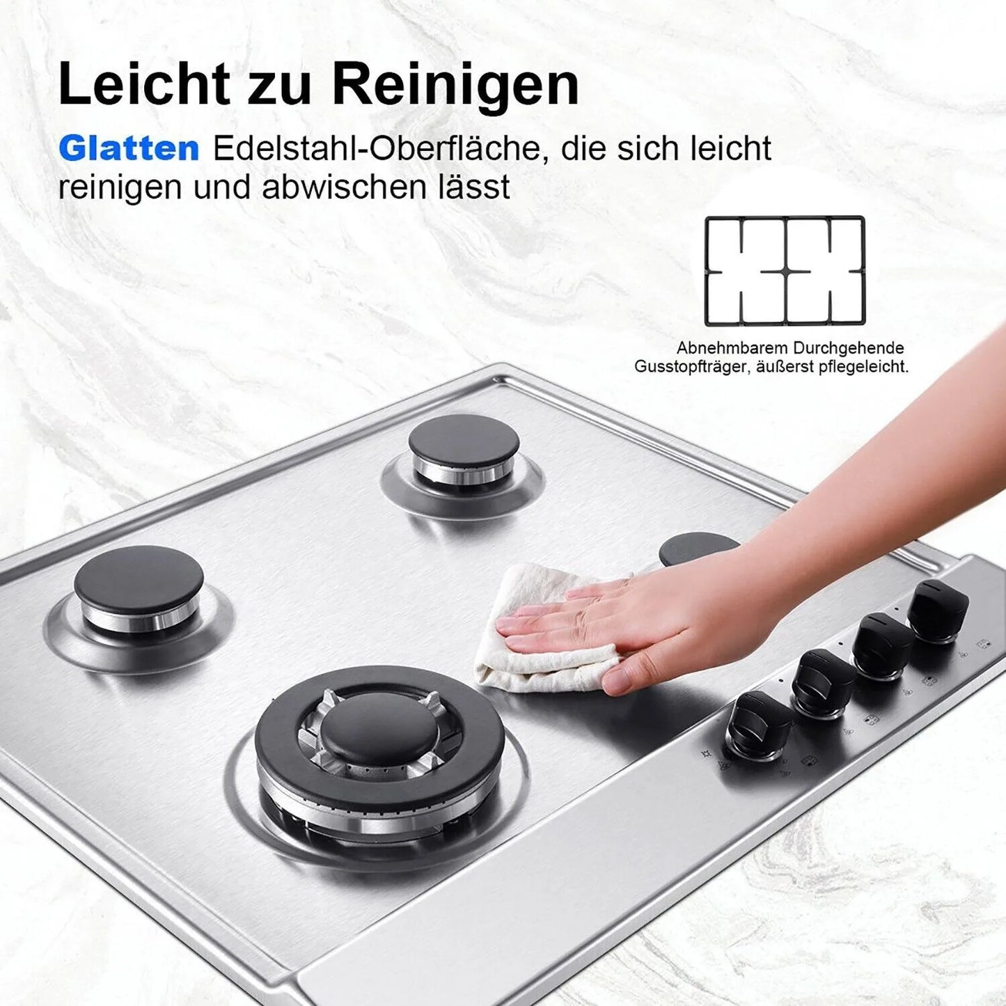 TopStrong 2/4/5 Burner 4200W Stainless Steel Auto Flame Protection Built-in for Natural Gas/Propane, Easy Clean, 30cm‌ Gas Hob