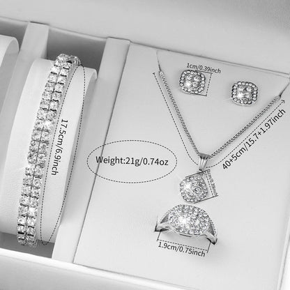 6PCS/Set Fashion Women's Quartz Watch Stainless Steel Band Wrist Watches Diamond Jewelry Set(Without Box)