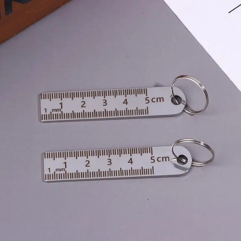 ♥Mini Stainless Steel Ruler Keychain | 1-5cm Portable Measuring Tool Key Rings (Anti-loss Measuring Ruler)