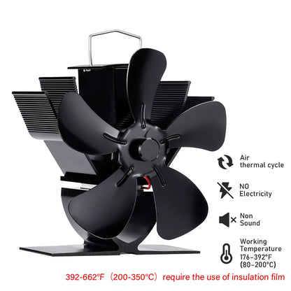 Mini Stove Fan Heat Powered Fireplace Fan Log Wood Burner Eco-fan Quiet 5 Blade Fireplace Fan Home Winter Warm Heat Distribution