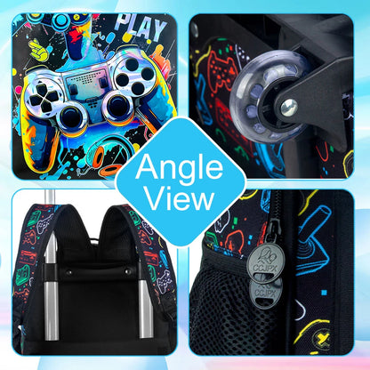 Rolling Backpack for Boys, Kids Roller Wheels School Bookbag with Lunch Bag, Wheeled .。School Bag for Children