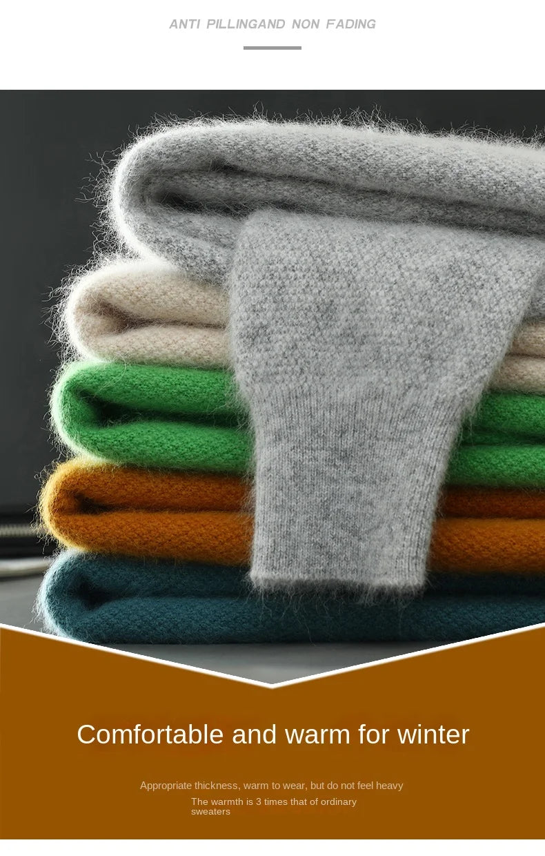 Men's 100% Pure Mink Cashmere Sweater O-Neck Pullovers Knit Large Size Mink Sweater Winter New Long Sleeve High-End Jumpers Tops