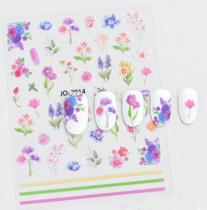 3d Nail Art Decals Spring Booming Violets Lavenders Purple Blue Pink Flowers Butterflys Stickers Decoration For Nail Tips Beauty