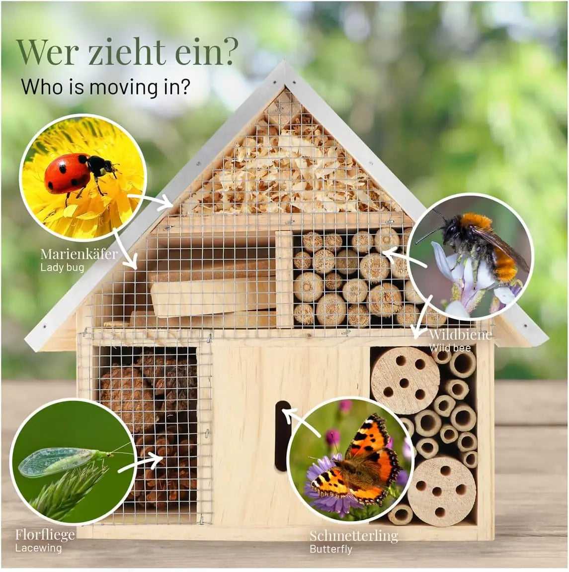 Hanging Bee House Wooden Insect House, Natural Habitat for Beneficial Bees, Bugs, Butterflys, Ladybirds Insect Hotels Garden Yard Home