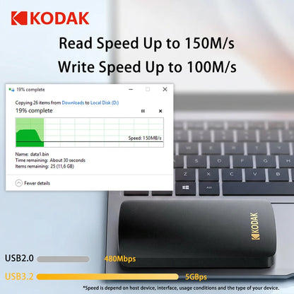Kodak Portable External Hard Drive HDD P150 5Gbps USB3.0 External Hard Disk 500G 1TB Large-capacity Storage PS4/Xbox/PC