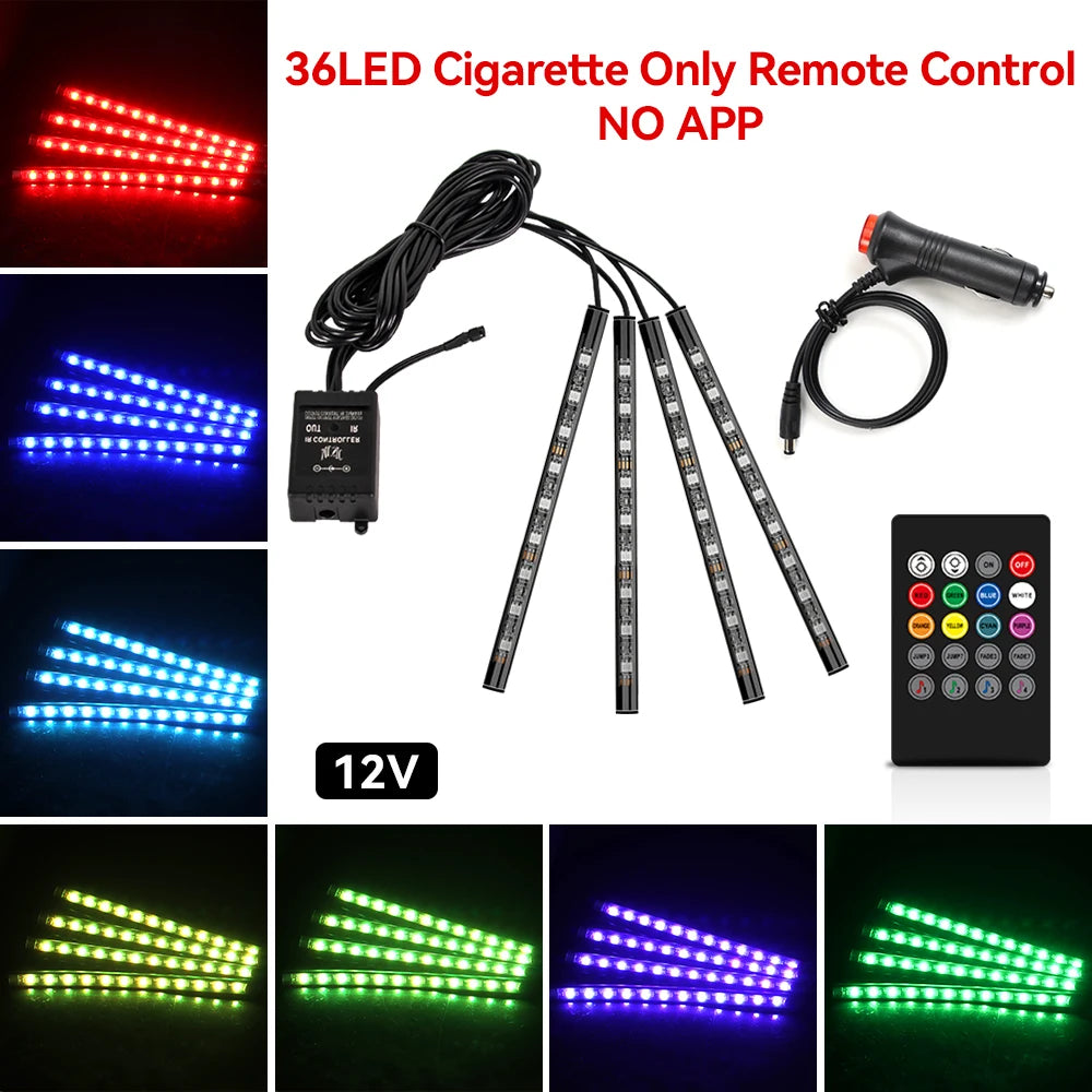 Car Interior Light Ambient Light with USB Cigarette Decorative Lamps RGB Car Footwell Light with Remote/Voice Control