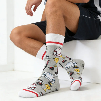 1 Pair Creative Shrimp Pattern，Casual Comfy Soft Mid-calf Men's Socks For Daily