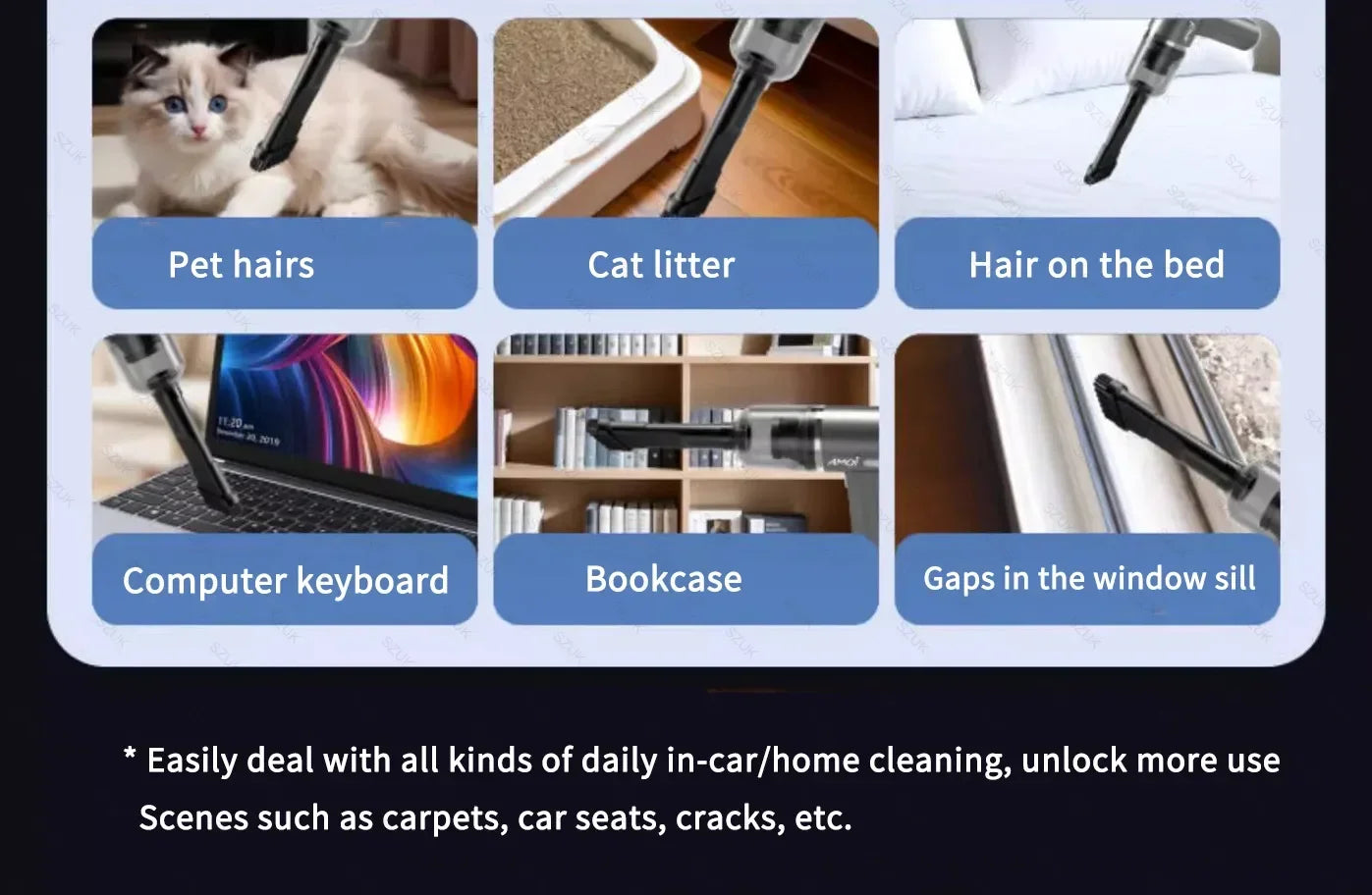 SZUK 148000PA Car Vacuum Cleaner Strong Suction Cordless Handheld Cleaning Machine Wireless Mini Portable Vacuum Cleaner for Car