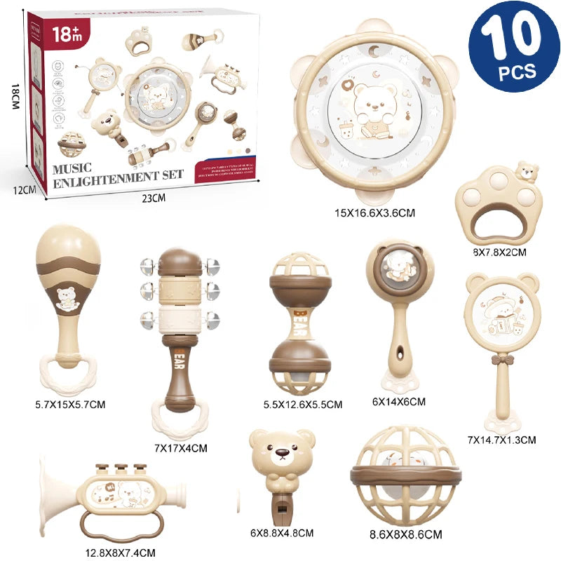 Baby Musical Instruments Set Montessori Handbell Sand Hammer Orff Ringing Instrument Infant Early Visual Stimulation Sensory Toy