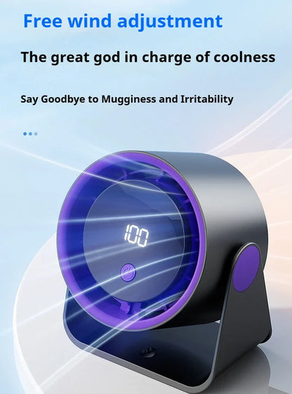 Desktop Fan 180degree Rotation Low-noise Silent Fan LED Display Large-capacity Home Mini Desktop Wall-mounted Fan 1800mAh