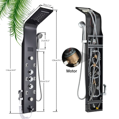 Black LED Light Shower Faucet Bathroom SPA Massage Jet Shower Column System Waterfall Rain Shower Panel Bidet Sprayer Tap