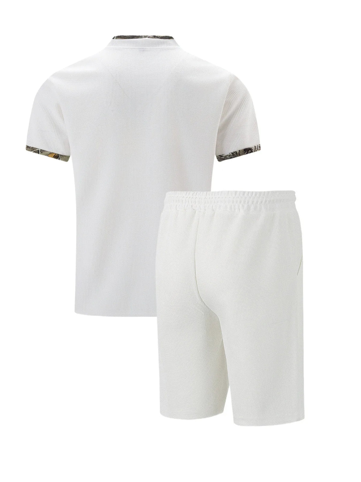 2026 Men Europe and the United States new summer Waffle solid color zip-up lapel short-sleeve suit shorts two sets