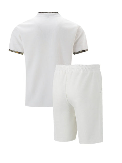 2026 Men Europe and the United States new summer Waffle solid color zip-up lapel short-sleeve suit shorts two sets