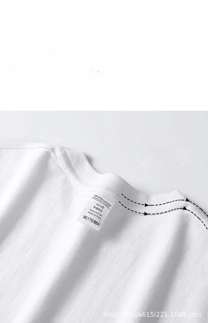 Beige 300g Heavyweight Cotton T-shirt, Loose Summer Round Neck Basic Tee for Men & Women