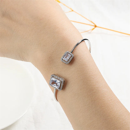 Luxury Geometry Gold Color Cuff Bangles For Women Fashion Cubic Zirconia Bracelets INS Party Everyday Jewlery.