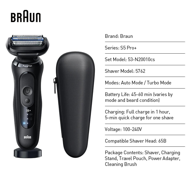 Braun Electric Shaver Series S5 Pro+ Reciprocating Electric Shaver Men Razors Ipx7 Waterproof Beard Trimmer Wet and Dry Dual