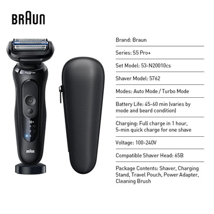 Braun Electric Shaver Series S5 Pro+ Reciprocating Electric Shaver Men Razors Ipx7 Waterproof Beard Trimmer Wet and Dry Dual