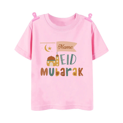 Personalized Eid Mubarak Printed Kids Shirts Custom Name Eid Ramadan Child T-shirt Tops Islamic Muslim Holiday Boys Girls Outfit