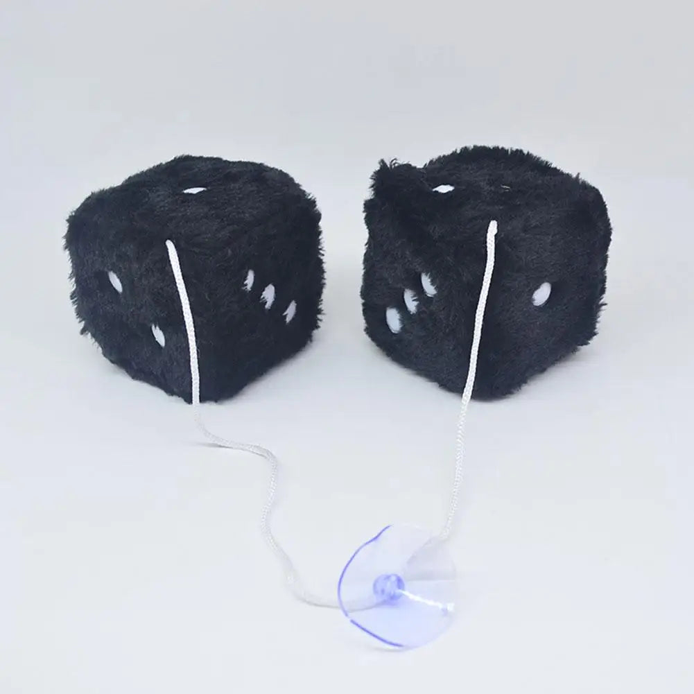 2pcs Big Long Hair Hot Stamping Dot Dice Plush Toy Cube Pendant Car Ornament Sieve Anime Car Decoration Accessories Auto Pendant